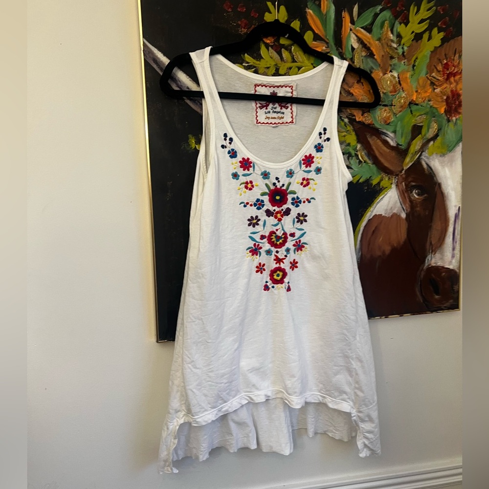 Johnny Was White Sleeveless Tunic with Multicolor Floral Embroidery - Picture 2 of 7